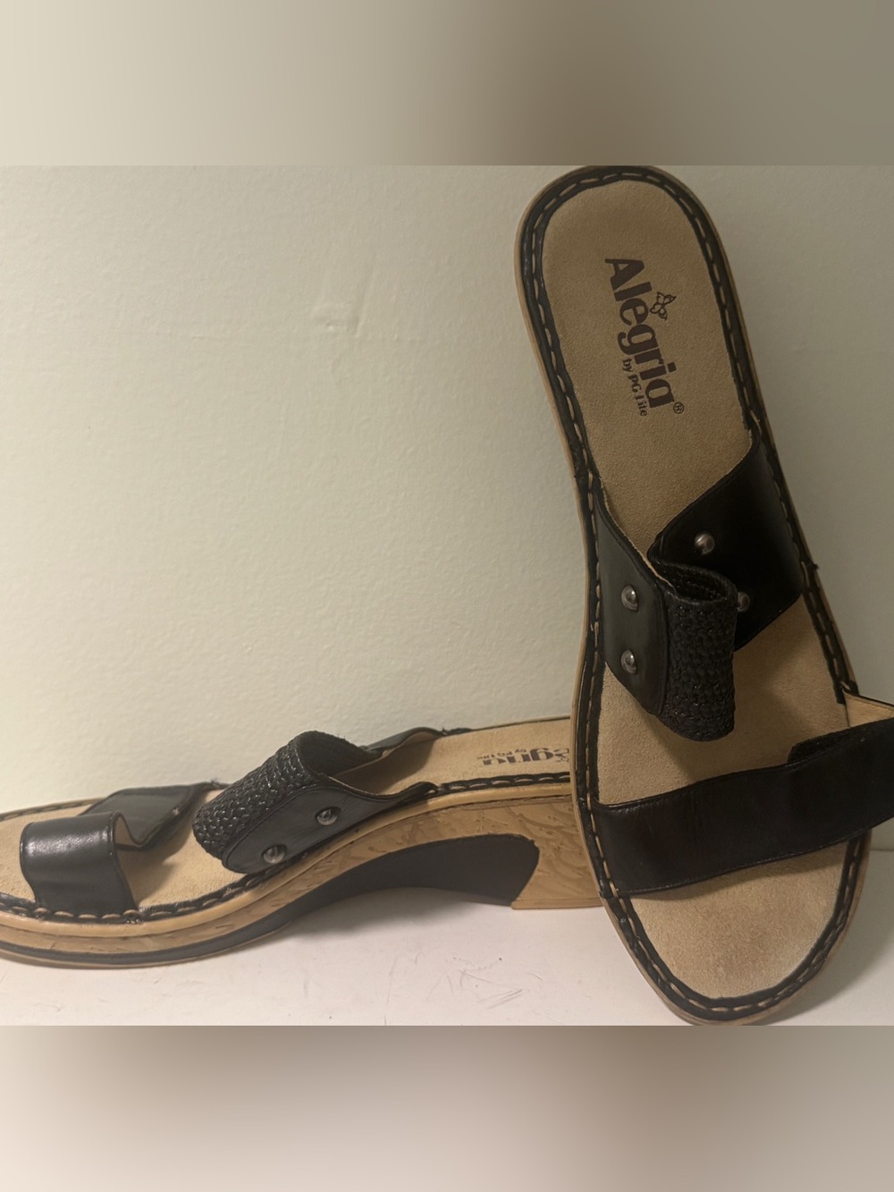 Alegria LANA Sandals Slides Clogs Black Leather Size 42